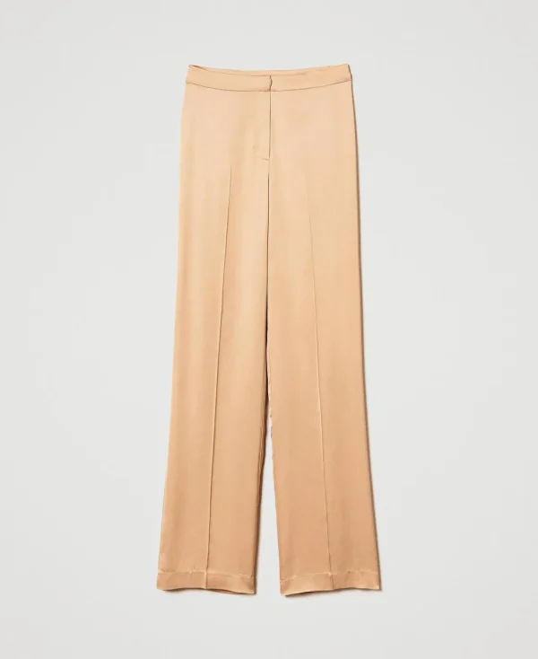 Pantalons Droits Et Cigarette | Pantalons Élégants*TWINSET Milano Pantalon Droit En Satin Orange « Bubbly »
