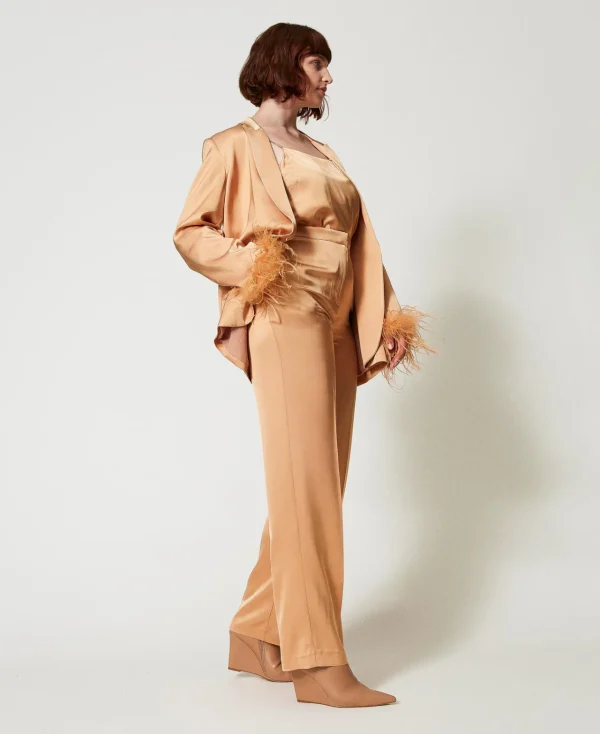 Pantalons Droits Et Cigarette | Pantalons Élégants*TWINSET Milano Pantalon Droit En Satin Orange « Bubbly »