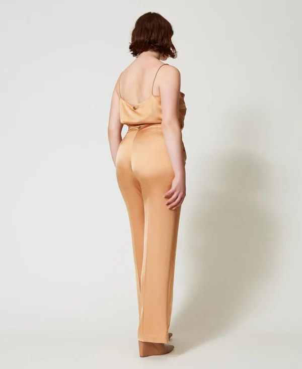 Pantalons Droits Et Cigarette | Pantalons Élégants*TWINSET Milano Pantalon Droit En Satin Orange « Bubbly »