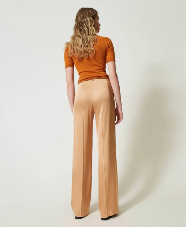 Pantalons Droits Et Cigarette | Pantalons Élégants*TWINSET Milano Pantalon Droit En Satin Orange « Bubbly »