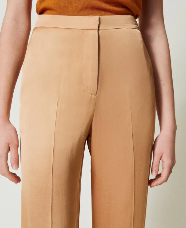 Pantalons Droits Et Cigarette | Pantalons Élégants*TWINSET Milano Pantalon Droit En Satin Orange « Bubbly »