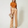 Pantalons Droits Et Cigarette | Pantalons Élégants*TWINSET Milano Pantalon Droit En Satin Orange « Bubbly »