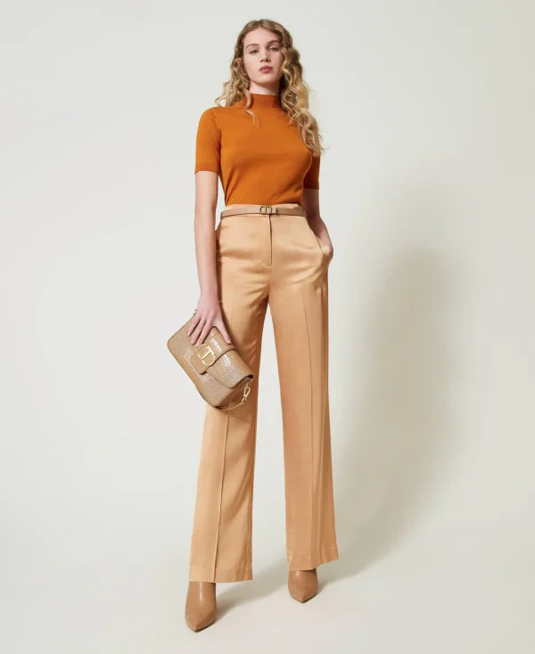 Pantalons Droits Et Cigarette | Pantalons Élégants*TWINSET Milano Pantalon Droit En Satin Orange « Bubbly »