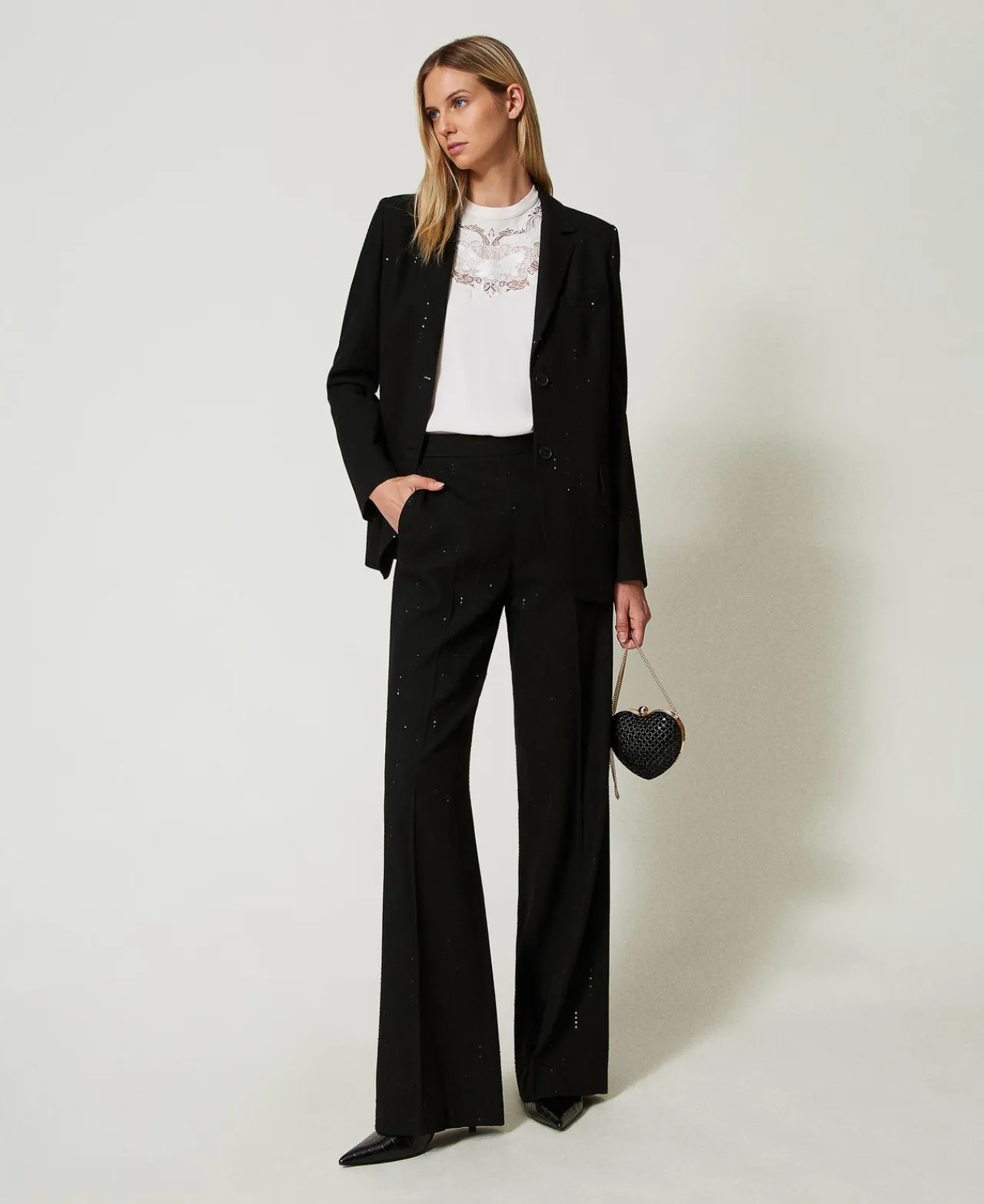 Pantalons Élégants | Pantalons Larges Et Palazzo*TWINSET Milano Pantalon En Drap Avec Sequins Noir