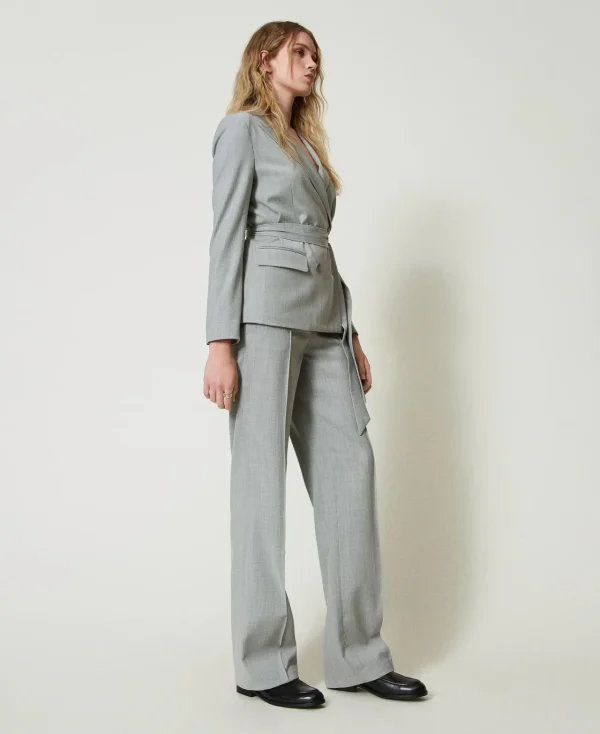 Pantalons Élégants | Pantalons Droits Et Cigarette*TWINSET Milano Pantalon En Laine Mélangée Avec Pli Gris moyen chiné