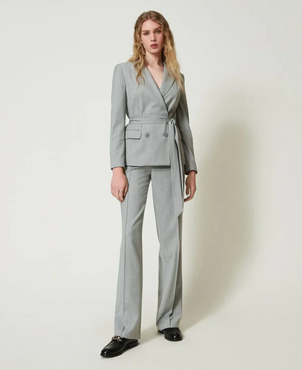 Pantalons Élégants | Pantalons Droits Et Cigarette*TWINSET Milano Pantalon En Laine Mélangée Avec Pli Gris moyen chiné