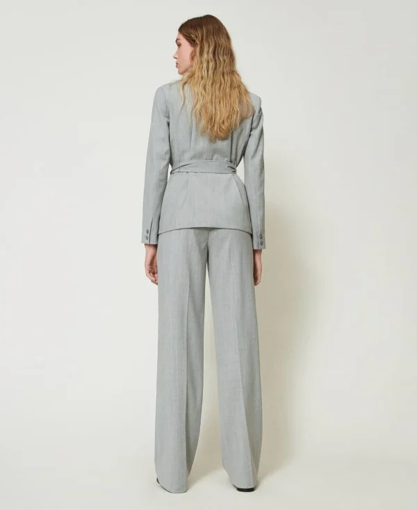 Pantalons Élégants | Pantalons Droits Et Cigarette*TWINSET Milano Pantalon En Laine Mélangée Avec Pli Gris moyen chiné