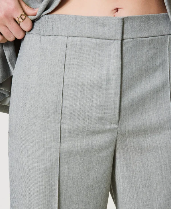 Pantalons Élégants | Pantalons Droits Et Cigarette*TWINSET Milano Pantalon En Laine Mélangée Avec Pli Gris moyen chiné