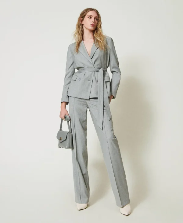 Pantalons Élégants | Pantalons Droits Et Cigarette*TWINSET Milano Pantalon En Laine Mélangée Avec Pli Gris moyen chiné