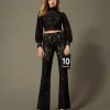 Pantalons Élégants | Pantalons Droits Et Cigarette*TWINSET Milano Pantalon En Maille Florale Au Crochet Noir