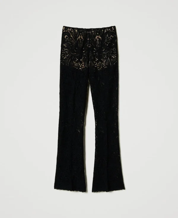 Pantalons Élégants | Pantalons Droits Et Cigarette*TWINSET Milano Pantalon En Maille Florale Au Crochet Noir