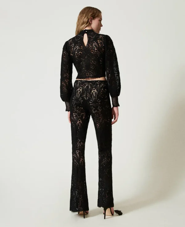 Pantalons Élégants | Pantalons Droits Et Cigarette*TWINSET Milano Pantalon En Maille Florale Au Crochet Noir