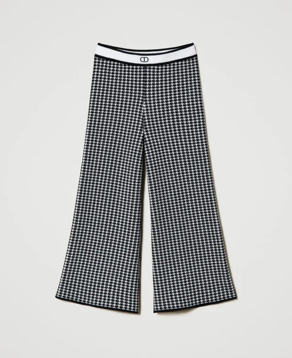 Pantalons Et Jeans*TWINSET Milano Pantalon En Maille Jacquard Pied-de-poule Bicolore Blanc Cassé / Noir