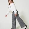 Pantalons Et Jeans*TWINSET Milano Pantalon En Maille Jacquard Pied-de-poule Bicolore Blanc Cassé / Noir