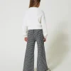 Pantalons Et Jeans*TWINSET Milano Pantalon En Maille Jacquard Pied-de-poule Bicolore Blanc Cassé / Noir