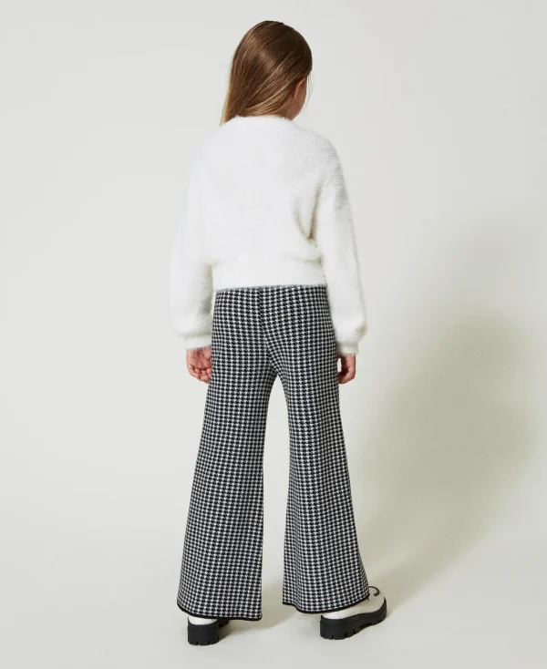 Pantalons Et Jeans*TWINSET Milano Pantalon En Maille Jacquard Pied-de-poule Bicolore Blanc Cassé / Noir