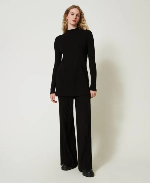 pantalon_en_maille_plisse_2.webp Pantalons Larges Et Palazzo*TWINSET Milano Pantalon En Maille Plissée Noir