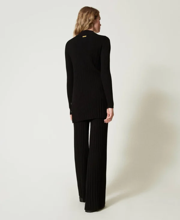 pantalon_en_maille_plisse_3.webp Pantalons Larges Et Palazzo*TWINSET Milano Pantalon En Maille Plissée Noir