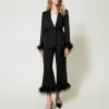 Pantalons Élégants | Pantalons Droits Et Cigarette*TWINSET Milano Pantalon En Satin Avec Plumes Noir