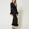 Pantalons Élégants | Pantalons Droits Et Cigarette*TWINSET Milano Pantalon En Satin Avec Plumes Noir