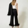 Pantalons Élégants | Pantalons Droits Et Cigarette*TWINSET Milano Pantalon En Satin Avec Plumes Noir