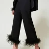 Pantalons Élégants | Pantalons Droits Et Cigarette*TWINSET Milano Pantalon En Satin Avec Plumes Noir