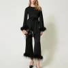 Pantalons Élégants | Pantalons Droits Et Cigarette*TWINSET Milano Pantalon En Satin Avec Plumes Noir