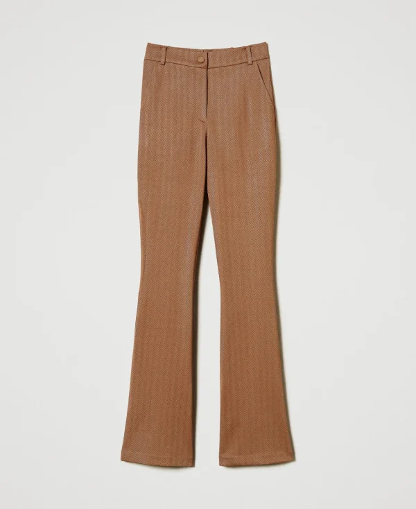 pantalon_en_scuba_jacquar_1.webp Pantalons Évasés*TWINSET Milano Pantalon En Scuba Jacquard Caramel Camel