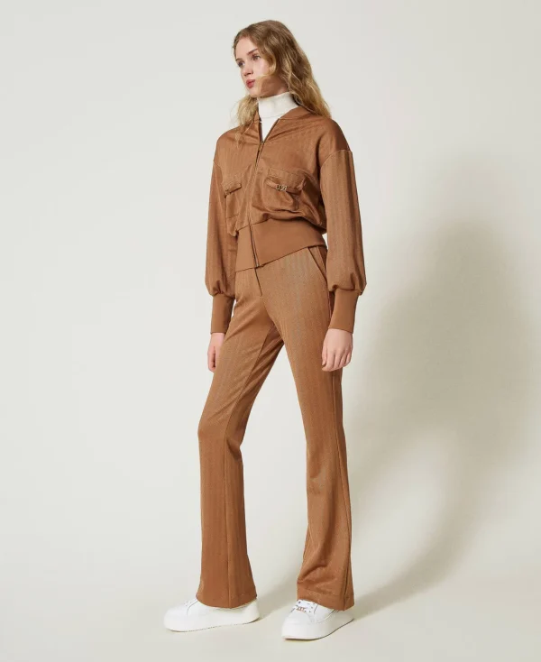pantalon_en_scuba_jacquar_2.webp Pantalons Évasés*TWINSET Milano Pantalon En Scuba Jacquard Caramel Camel