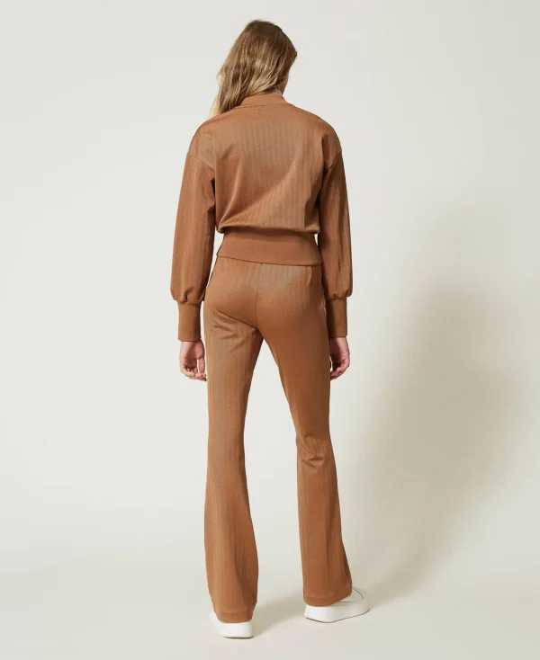 pantalon_en_scuba_jacquar_3.webp Pantalons Évasés*TWINSET Milano Pantalon En Scuba Jacquard Caramel Camel