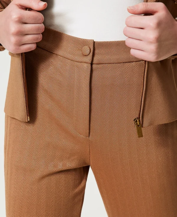 pantalon_en_scuba_jacquar_4.webp Pantalons Évasés*TWINSET Milano Pantalon En Scuba Jacquard Caramel Camel