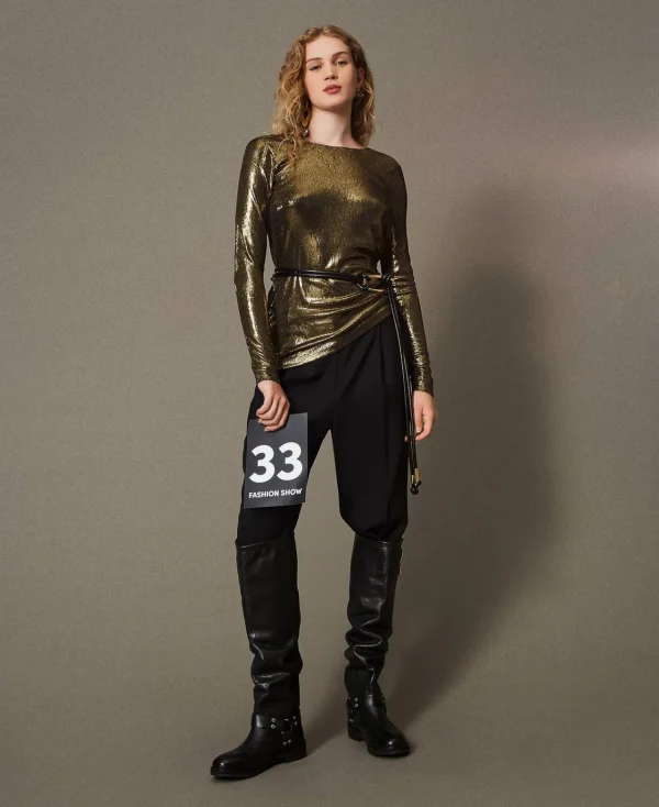 Pantalons Élégants | Pantalons Droits Et Cigarette*TWINSET Milano Pantalon En Sergé De Laine Mélangée Noir