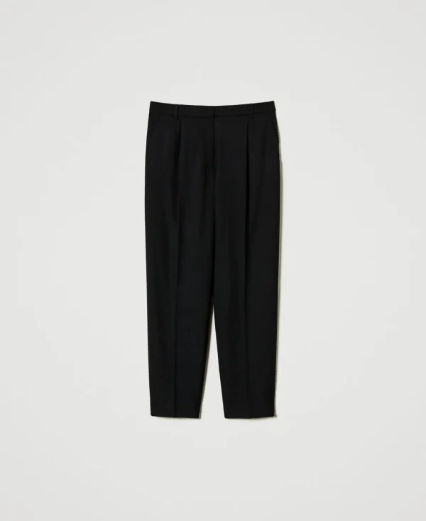 Pantalons Élégants | Pantalons Droits Et Cigarette*TWINSET Milano Pantalon En Sergé De Laine Mélangée Noir
