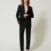 Pantalons Élégants | Pantalons Droits Et Cigarette*TWINSET Milano Pantalon En Sergé De Laine Mélangée Noir