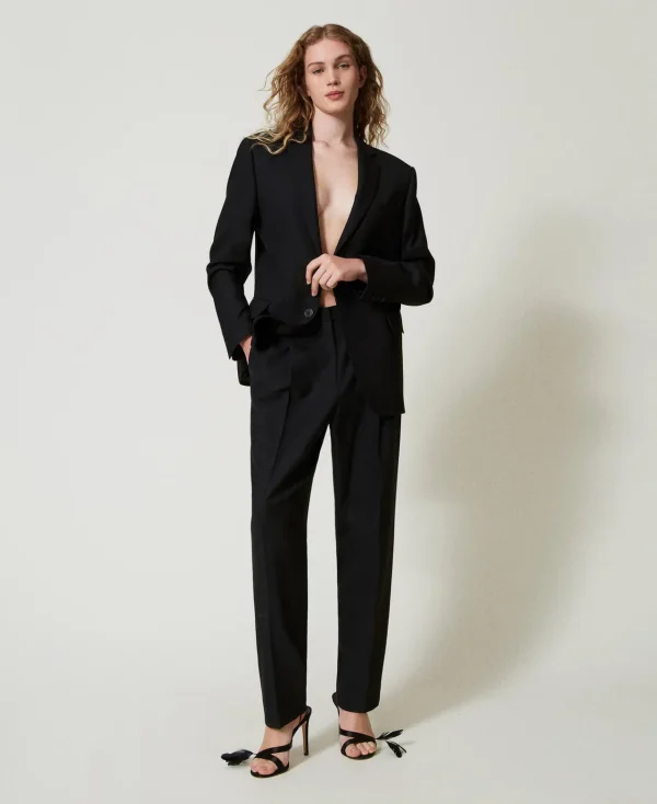 Pantalons Élégants | Pantalons Droits Et Cigarette*TWINSET Milano Pantalon En Sergé De Laine Mélangée Noir