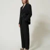 Pantalons Élégants | Pantalons Droits Et Cigarette*TWINSET Milano Pantalon En Sergé De Laine Mélangée Noir