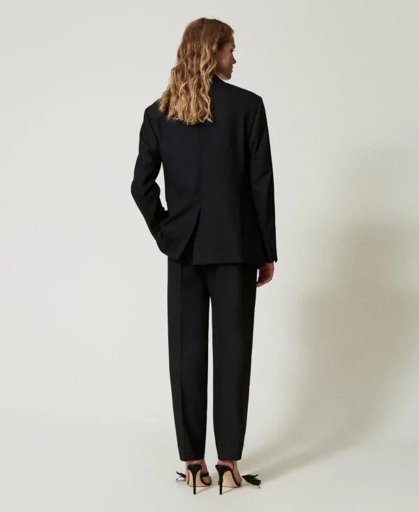 Pantalons Élégants | Pantalons Droits Et Cigarette*TWINSET Milano Pantalon En Sergé De Laine Mélangée Noir