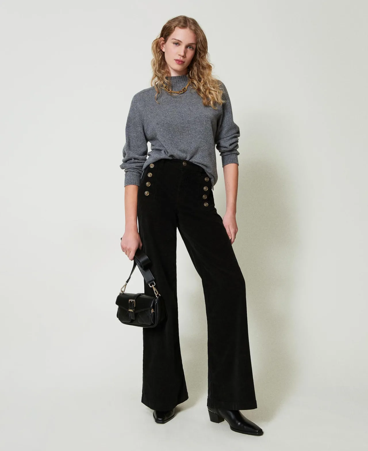 Pantalons Élégants | Pantalons Larges Et Palazzo*TWINSET Milano Pantalon En Velours Avec Boutons Noir