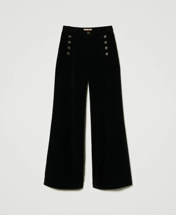 Pantalons Élégants | Pantalons Larges Et Palazzo*TWINSET Milano Pantalon En Velours Avec Boutons Noir