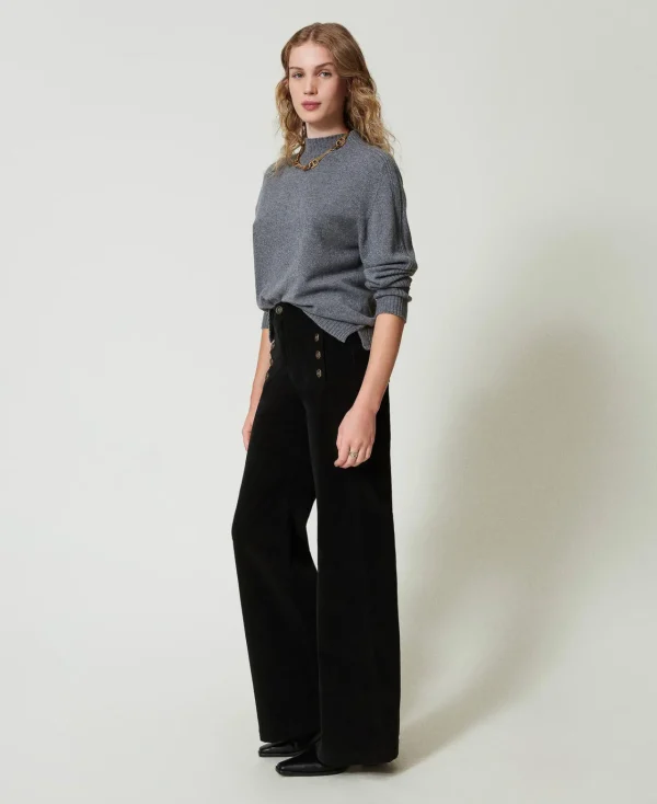 Pantalons Élégants | Pantalons Larges Et Palazzo*TWINSET Milano Pantalon En Velours Avec Boutons Noir