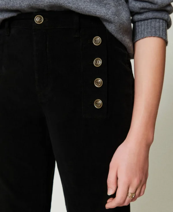 Pantalons Élégants | Pantalons Larges Et Palazzo*TWINSET Milano Pantalon En Velours Avec Boutons Noir