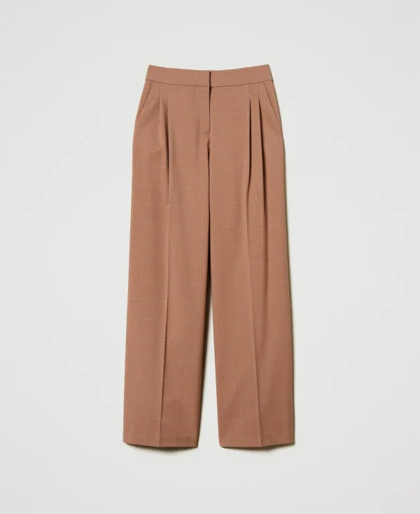 Pantalons Larges Et Palazzo*TWINSET Milano Pantalon Palazzo à Carreaux Avec Lurex Marron « Beaver »
