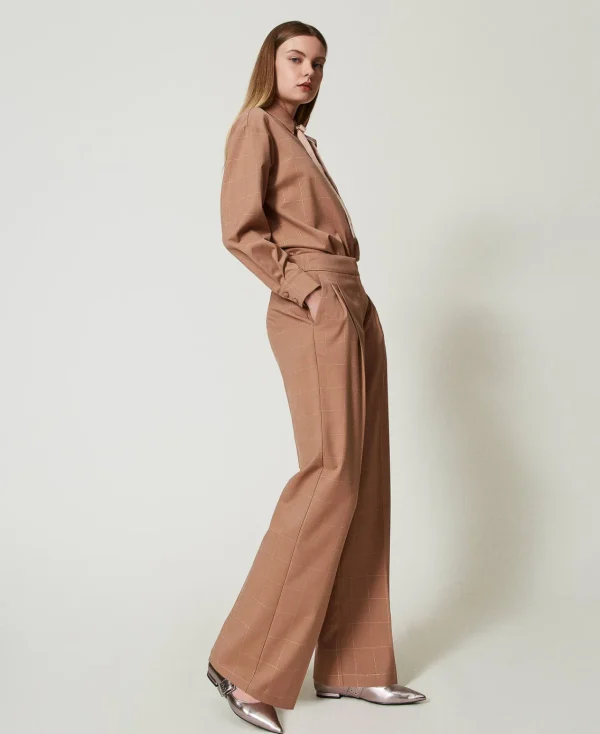 Pantalons Larges Et Palazzo*TWINSET Milano Pantalon Palazzo à Carreaux Avec Lurex Marron « Beaver »