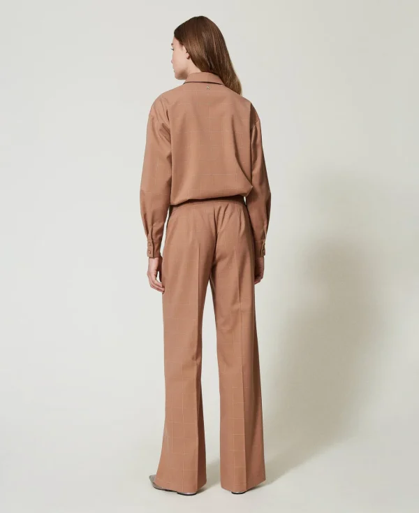 Pantalons Larges Et Palazzo*TWINSET Milano Pantalon Palazzo à Carreaux Avec Lurex Marron « Beaver »