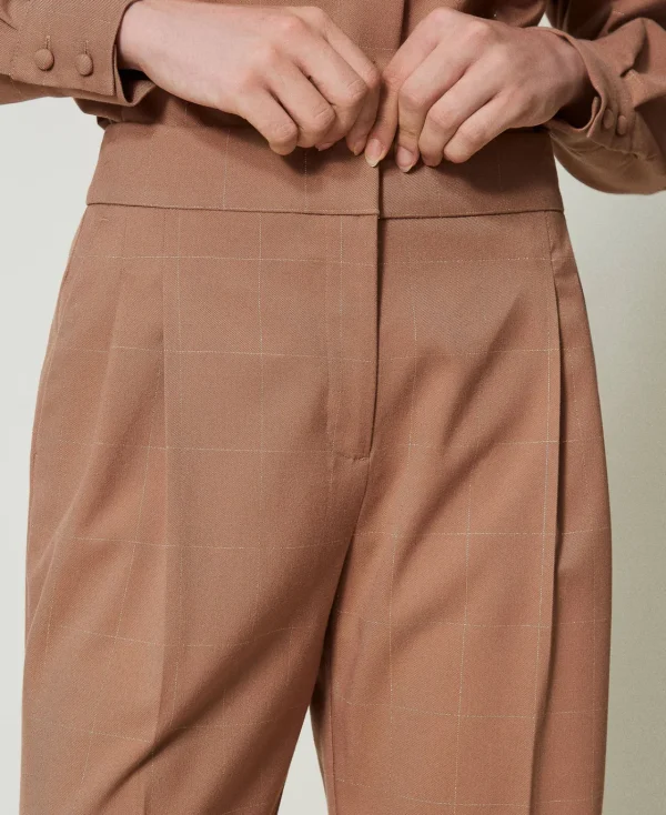 Pantalons Larges Et Palazzo*TWINSET Milano Pantalon Palazzo à Carreaux Avec Lurex Marron « Beaver »