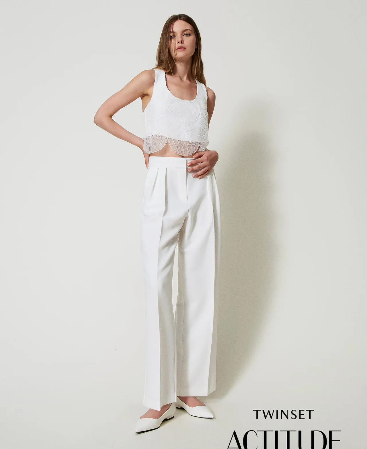 Pantalons Larges Et Palazzo*TWINSET Milano Pantalon Palazzo Avec Plis Off White