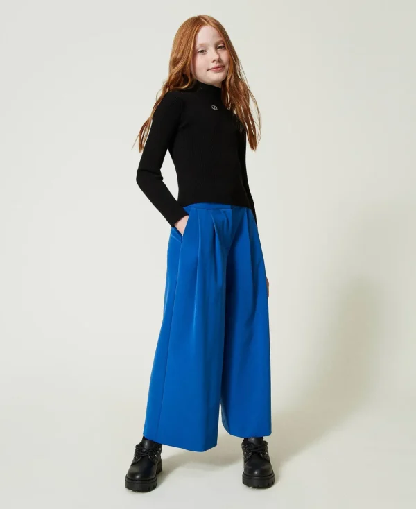 Pantalons Et Jeans*TWINSET Milano Pantalon Palazzo En Flanelle Bleu « Surf »