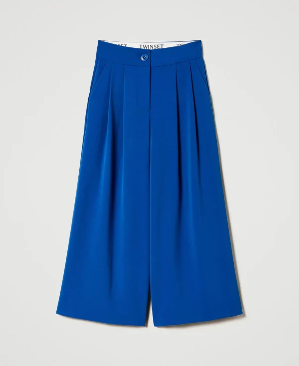 Pantalons Et Jeans*TWINSET Milano Pantalon Palazzo En Flanelle Bleu « Surf »