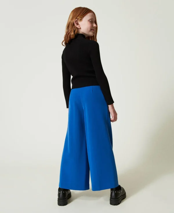 Pantalons Et Jeans*TWINSET Milano Pantalon Palazzo En Flanelle Bleu « Surf »