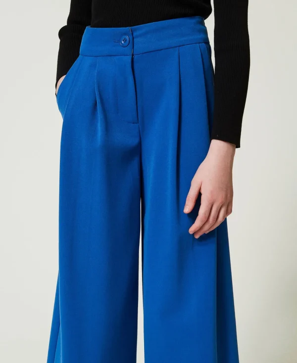Pantalons Et Jeans*TWINSET Milano Pantalon Palazzo En Flanelle Bleu « Surf »